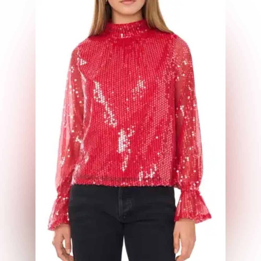 2/$30 1. State Long Flare Sleeve Sequin Mesh Top sz XS